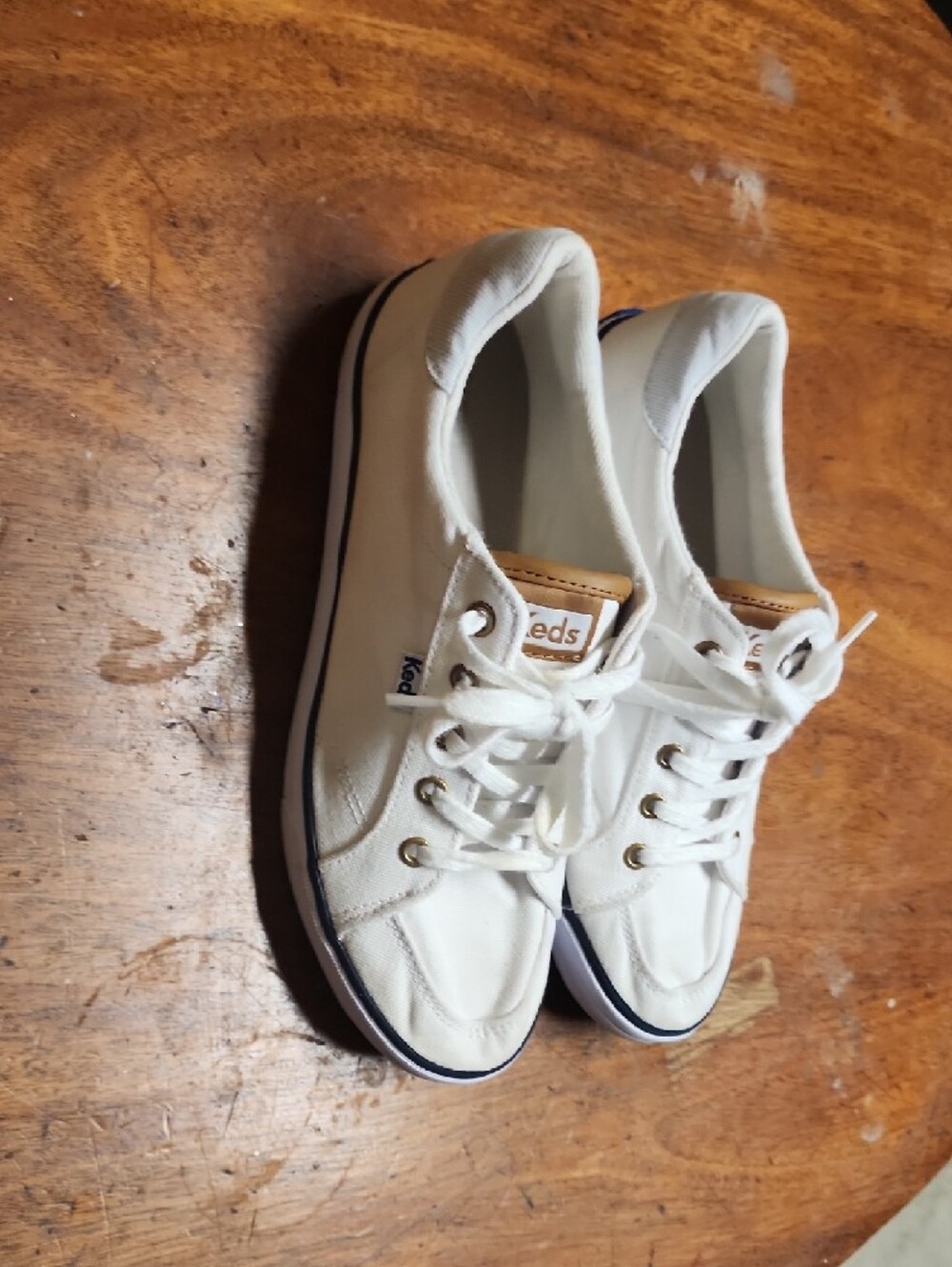 Keds White Canvas Sneakers with Tan Logo Patch and Navy Trim - Picture 3 of 4